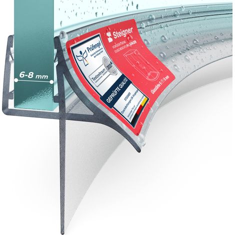 STEIGNER Joint de douche pour paroi en verre, 120cm, vitre 6/7/8mm, joint d'étanchéité PVC courbé pour les cabines de douche arrondies, UK09