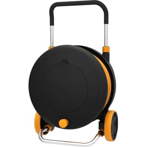 Fiskars Dévidoir M, Set d'Arrosage Tout-en-1, Tuyau de 21,5 m, Tuyau de taille universelle (Ø 13 mm), Raccord universel pour Robinet, noir/orange, 1023643
