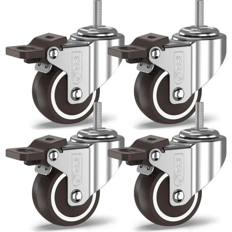 Schwerlast-Lenkrollen mit 4 Feststellschrauben – 50 mm M10 x 25 mm, bis 200 kg – 4er-Pack leise, abriebfeste Rollen für Möbel
