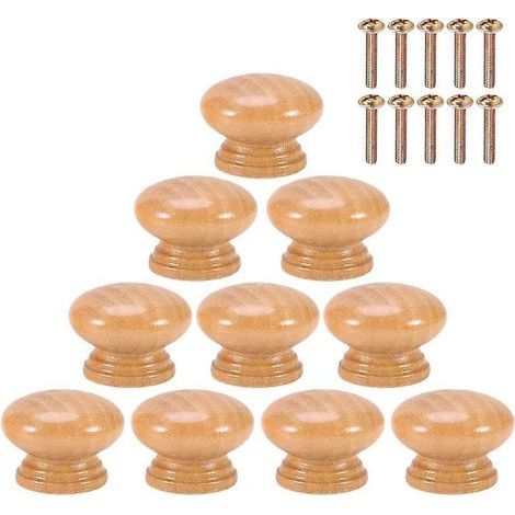 10 Pieces Round 24mm Wooden Furniture Knobs, Single Hole Handles for Cabinets and Drawers, with Screws (1/5)