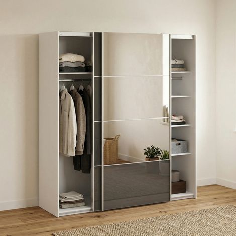 Dmora - Armario 2 puertas Cerreto, Muebles de dormitorio, Vestidor, Armario de ropa, 182x64 h202 cm, Gris y Blanco (1/5)