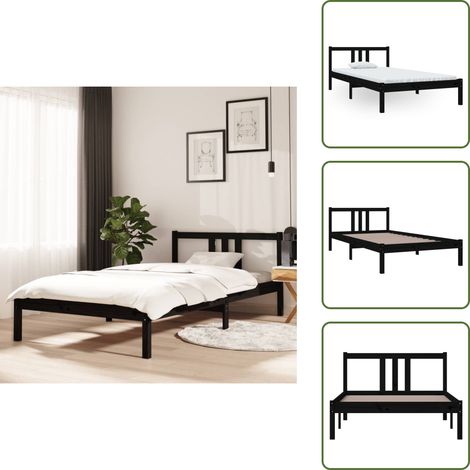 The Living Store Estructura de cama sin colchón madera maciza negro 100x200 cm - Estructura de cama