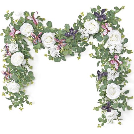 2er Set Künstliche Eukalyptus Girlande mit Rosen & Schmetterlingen, 1,8m Grün (1/5)
