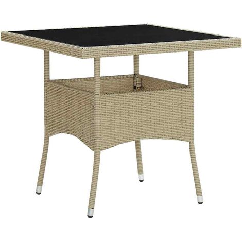 Mesa de comedor de jardín ratán sintético y vidrio beige