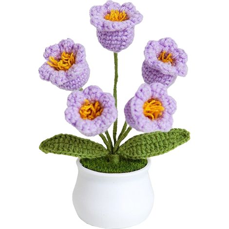 [Planta artificial] [Juego de 5] Talilia morada, planta decorativa tejida a mano en maceta (1/5)
