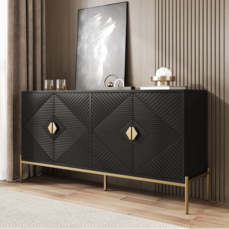 MEUBLIV Aparador blanco 140 x 38 x 89 cm – 2 cajones, 4 puertas y estantes regulables (1/5)