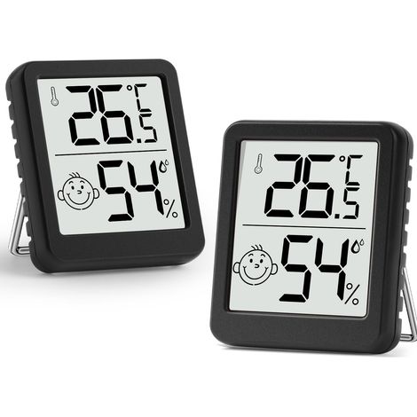 LaBlanc - Misuratore di umidità, termometro per interni, 2 pezzi, mini termometro igrometro LCD con indicatore di livello sorridente per cameretta dei bambini, cameretta degli anziani, studio, cantina