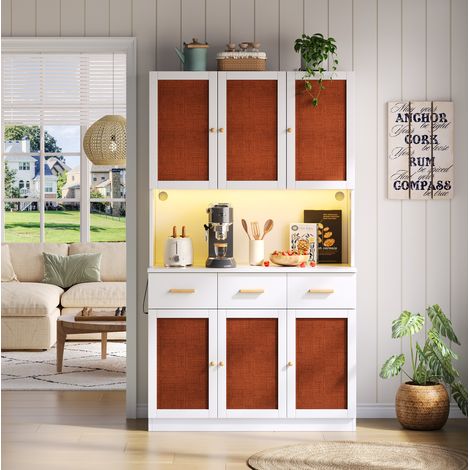 Aparador de cocina 105/43/182 cm blanco con LED, enchufes y gran almacenaje (1/5)