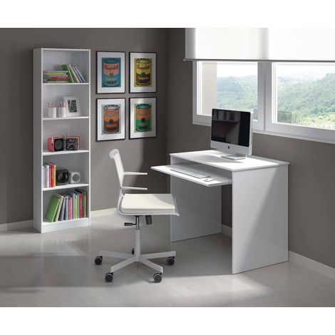 Dmora Escritorio con balda extraíble, color blanco, Medidas 90x54h79 cm, con embalaje reforzado (1/5)