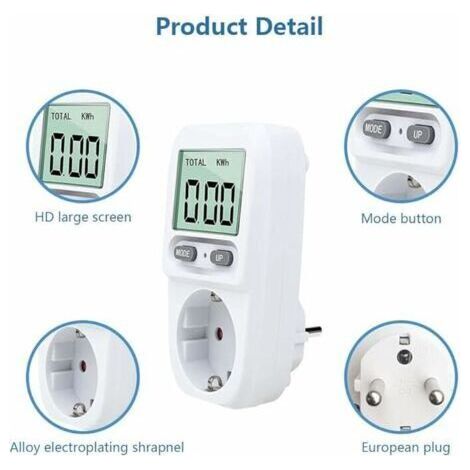 NALOOKAMIC 2PC Wattmetre Prise, Intelligente Portable Prise Compteur D'énergie avec L'écran D'affichage à Cristaux Liquides, Protection Contre Les Surcharges, Puissance Maximum 3680W, pour Domicile