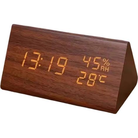 Horloge étudiante LED, horloge en bois simple, affichage de la température, commande sonore, horloge de bureau, ornement décoratif pour la maison, marron (1/5)