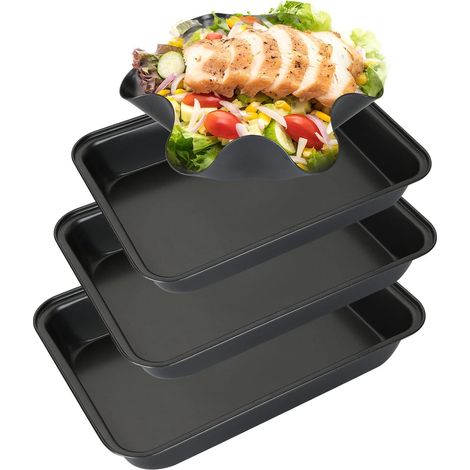 3 Pcs Plat à Four Rectangulaire Antiadhésif, Plaque à Rôtir Antiadhésif en Acier au Carbone avec 1 Pcs Moules à Tortilla - plaque au Four - Tailles pour Grand, Moyen, Petit (1/5)
