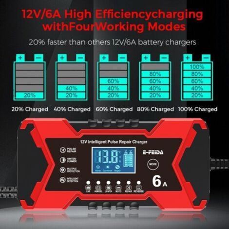 12V 6ALa fonction de réparation par impulsions du chargeur de batterie 12V 6A active le chargeur de batterie de voiture (1/4)