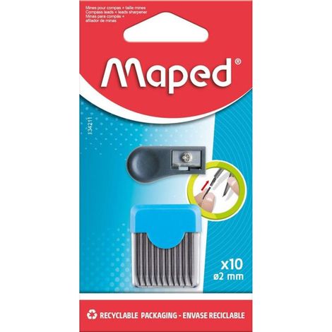 Étui de 10 Mines de Rechange 2 mm + 1 taille mines pour Recharge Compas Scolaire - Maped (1/3)