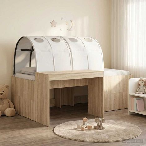 Lit enfant avec tunnel et bureau, bois d’ingénierie, chêne Sonoma et blanc, 3 pièces - PANGIVO (1/5)