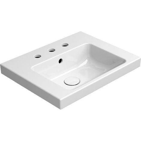 Lavabo en céramique NORM 50x40cm, 3 trous de robinetterie, blanc ExtraGlaze (1/2)
