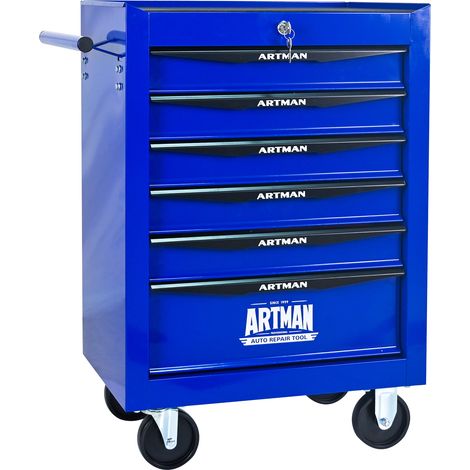 Chariot d'outils mobile en acier avec 6 tiroirs, 60 x 33 x 77,5 cm, noir et bleu (1/5)