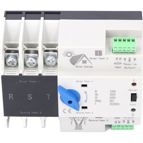 Interrupteur de transfert automatique 3 pôles 100A pour groupe électrogène photovoltaïque 50/60Hz 220V commuteur de source double alimentation (1/5)