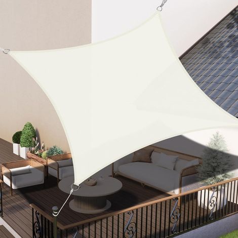 Sonnensegel Rechteckig Wasserdicht Windschutz Polyester 3x3m Cremeweiß (1/5)