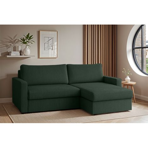 Ecksofa Sofa mit Schlaffunktion BENDIK Stoff Poso Dunkelgrün Ottomane Rechts (1/3)