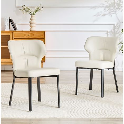 2er-Set Esszimmerstühle aus PU in Beige mit schwarzem Metallgestell HAVRYA (1/5)
