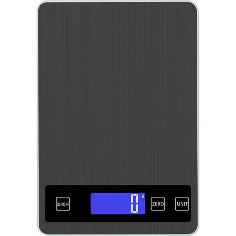 Digitale Küchenwaage 15 kg mit LCD-Bildschirm + Edelstahl + gehärtetem Glas – Genauigkeit bis zu 1 g – g/kg/lb:oz/ml/fl'oz – Batterien, schwarz