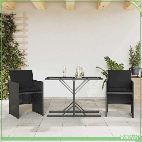 Ensemble de bistro 3 pcs - FAFEICY - 365063 - Résine tressée noir - Coussins amovibles - Dessus verre trempé (1/5)