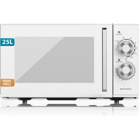 Grunkel Micro-ondes avec/sans Grill, 25 Litres, 900W + 1000W Grill 20MG 5-6 Niveaux de Puissance, 3 Modes Combinés, Minuterie 30 min, Couleur Blanc (Avec Grill)