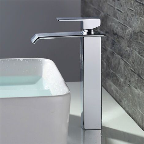 Robinet Salle de Bain Cascade Mitigeur de Lavabo Bec Haut Robinetterie de Lavabo pour Vasque Chromé Design Moderne (1/3)
