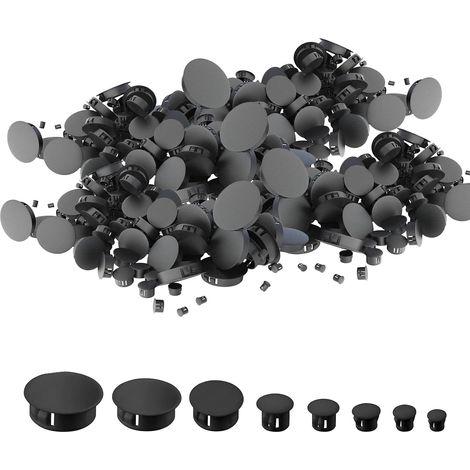120 schwarze Kunststoff-Lochstopfen (6–25 mm) für Möbel/Wand, mit Verriegelungsclips für Schränke, Regale und Haushaltsgeräte. Verschleißfest und werkzeuglose Montage. (1/5)