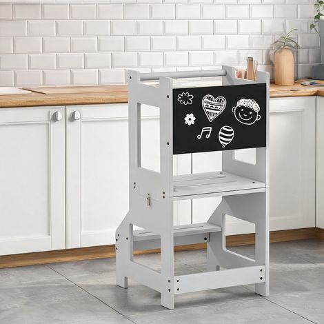 Tour d'observation grise pour enfant avec tableau noir et bureau (1/5)