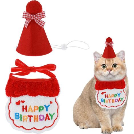Happy Birthday Pet Bandana for Cats and Dogs - Party Scarves and Hats - Mini Dog - Pet Accessories - Red