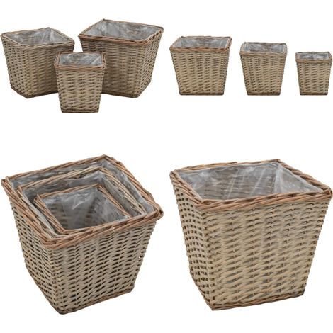 Lits surélevés 3 pcs Osier avec doublure en PE - Jardinière En Osier - Pots De Fleurs - Bacs De Plantation - Décoration Extérieur - Jardin Vertical - Home & Living (1/5)