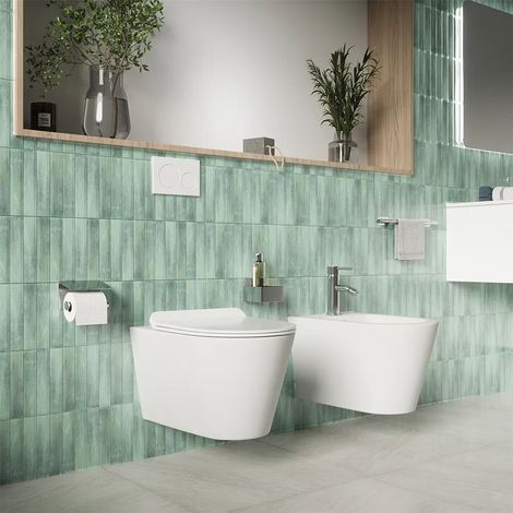 Sanitari sospesi in ceramica bianco lucido vaso rimless sedile soft close e bidet Rio (1/5)