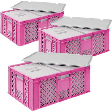 BRB 3x 2 Thermoboxen in Stapelkorb mit Deckel, LxBxH 600x400x240 mm, EPS, pink (1/2)