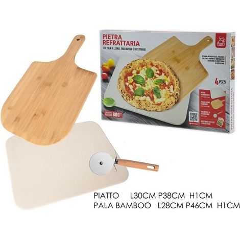 TRADE SHOP - Pala Per Pizza In Legno Betulla 46 X 28 Cm Slim Con Rotella Pizza Piatto -