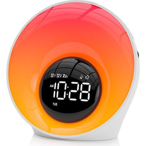 Réveil Lumineux, Reveil Lumière Simulateur d'Aube avec 2 Alarmes 7 Sonneries/Snooze/30 Sons de Sommeil/Minuterie, Lampe de Reveil avec 14 Couleurs Veilleuse, Cadeaux pour Enfants Adultes (1/5)