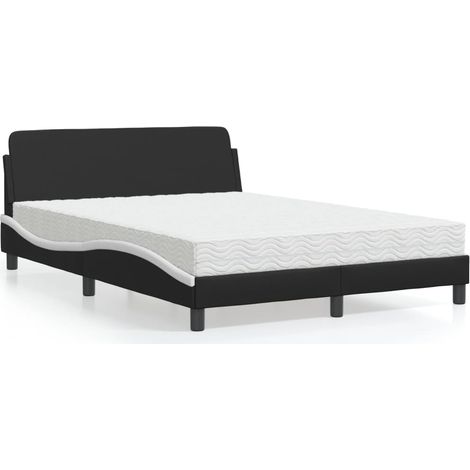Bett mit Matratze "Dover" Schwarz und Weiß 140x190 cm Kunstleder (1/5)