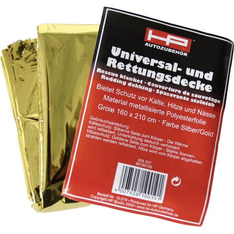 Couverture de survie 210 x 160 cm – Film polyester avec couche d'aluminium – Protection thermique pour extérieur – Épaisseur 12 µm – Hp Autozubehör