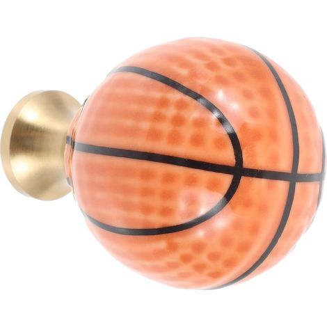 Poignée de Meuble en Céramique Forme Ballon de Basket, Poignée de Porte de Placard Jaune Laiton, Boutons de Commode pour Armoires et Tiroirs, Décor Sportif pour Chambre Garçon (1/5)