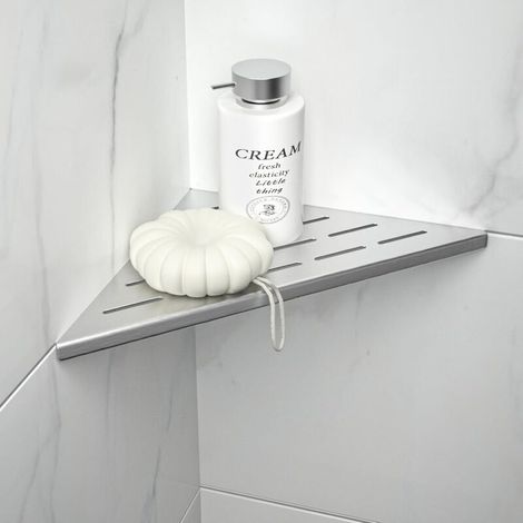 Corner shelf, stainless steel shower shelf, recessed shower shelf, suitable for bathroom shampoo holder, silver (1/5)