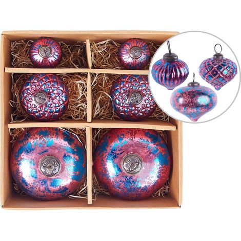 Conjunto de 6 bolas de Navidad de cristal hechas a mano adornos para colgar del árbol rosa Astrale