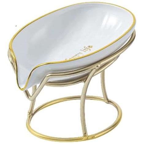 Porte-savon en fer forgé doré transparent, à drainage automatique. (Blanc nacré) (1/5)