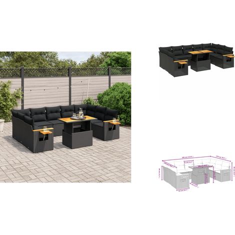 The Living Store Salon de jardin 10 pcs avec coussins noir résine tressée - Meuble de jardin (1/3)