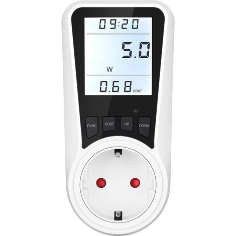Toma de corriente digital, 230 V, 16 A, 3680 W, protección contra sobrecarga, pantalla digital, blanca (1/5)