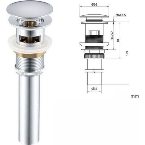 Bonde De Lavabo Pop-up - Laiton Finition Chrome - Sans Trop-plein - 1 Pièce
