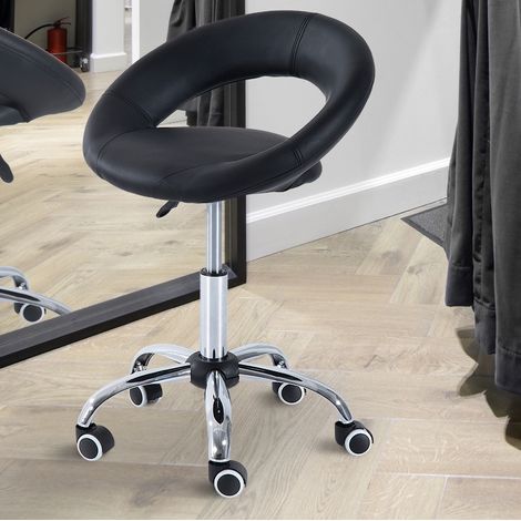 Tabouret de travail pivotant en similicuir noir et métal, hauteur réglable, 50 x 54 x 66-78 cm (1/5)