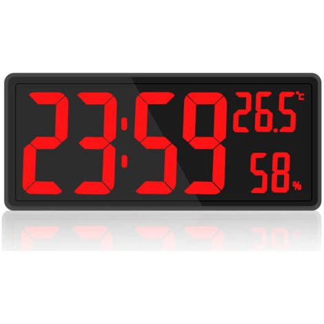 Horloge numérique grand écran, grande horloge murale numérique avec température et humidité, horloge murale numérique avec chiffres LED pour chambre, bureau, lecture claire pour les personnes agées