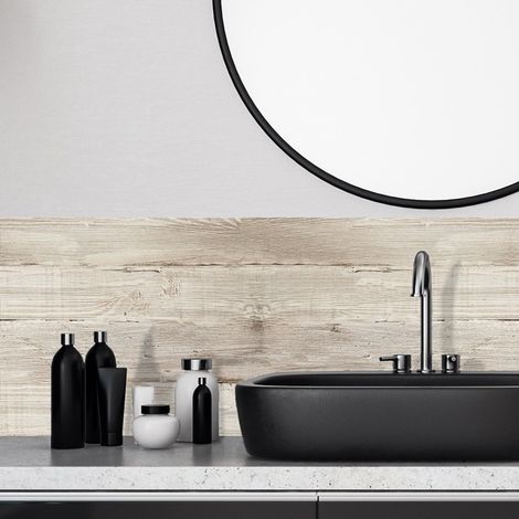 Crédence de salle de bain en Aluminium motif bois beige 140x30 cm (en 2 bandeaux) - Bois Brut