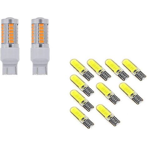 Lot de 10 ampoules LED COB T10 W5W pour éclairage intérieur de voiture et 2 ampoules LED jaune ambre T20 (7443) de 900 lumens pour clignotants. (1/5)